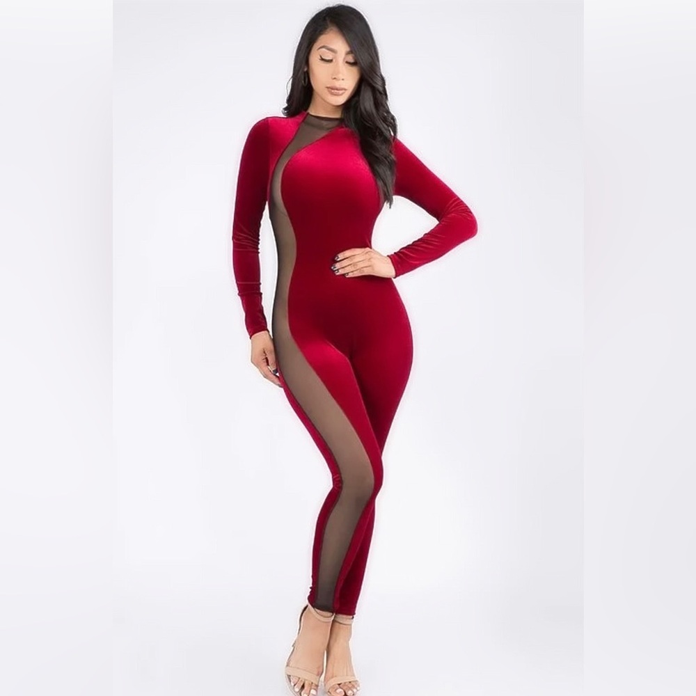 Sexy Velvet Jumpsuit-Maroon